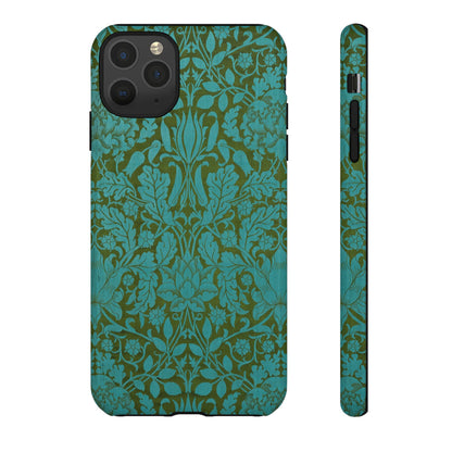 Aqua & Olive Oak Pattern by William Morris iPhone Case