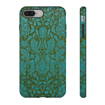 Aqua & Olive Oak Pattern by William Morris iPhone Case