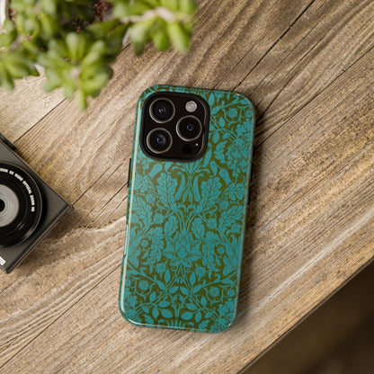 Aqua & Olive Oak Pattern by William Morris iPhone Case