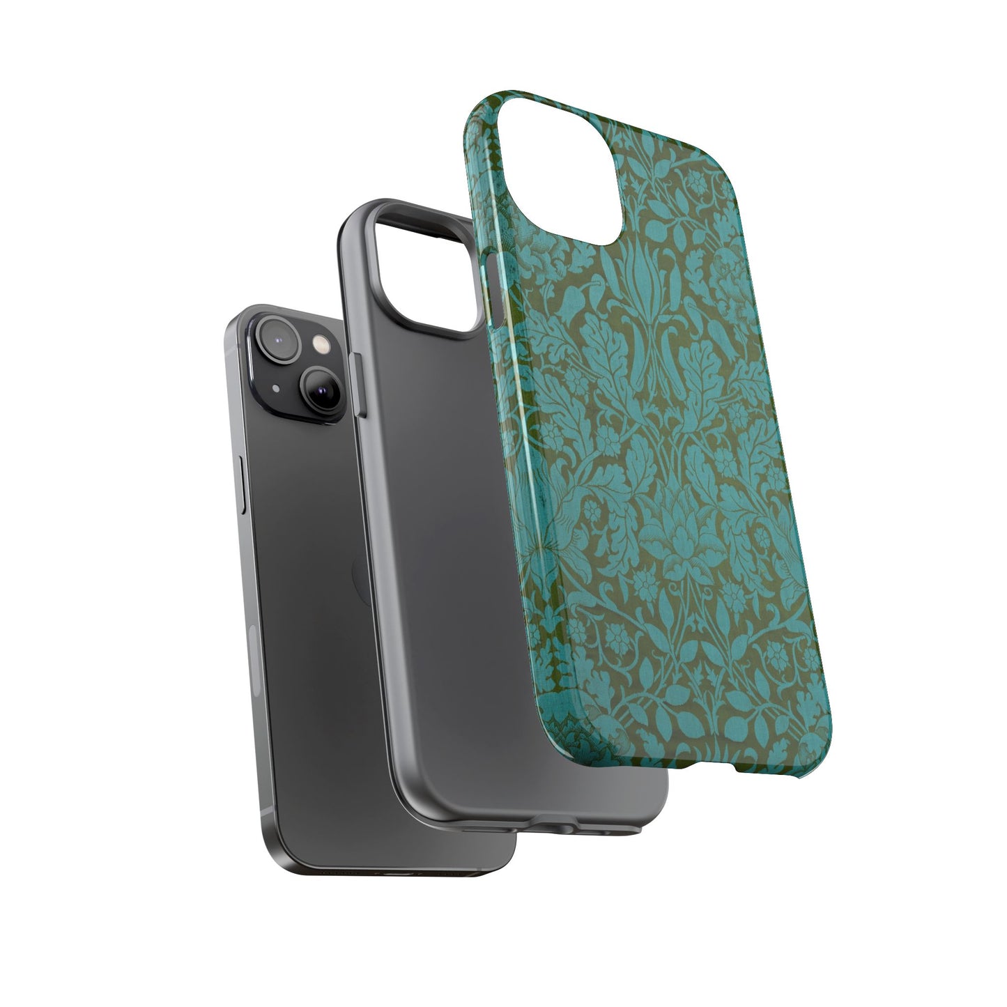 Aqua & Olive Oak Pattern by William Morris iPhone Case