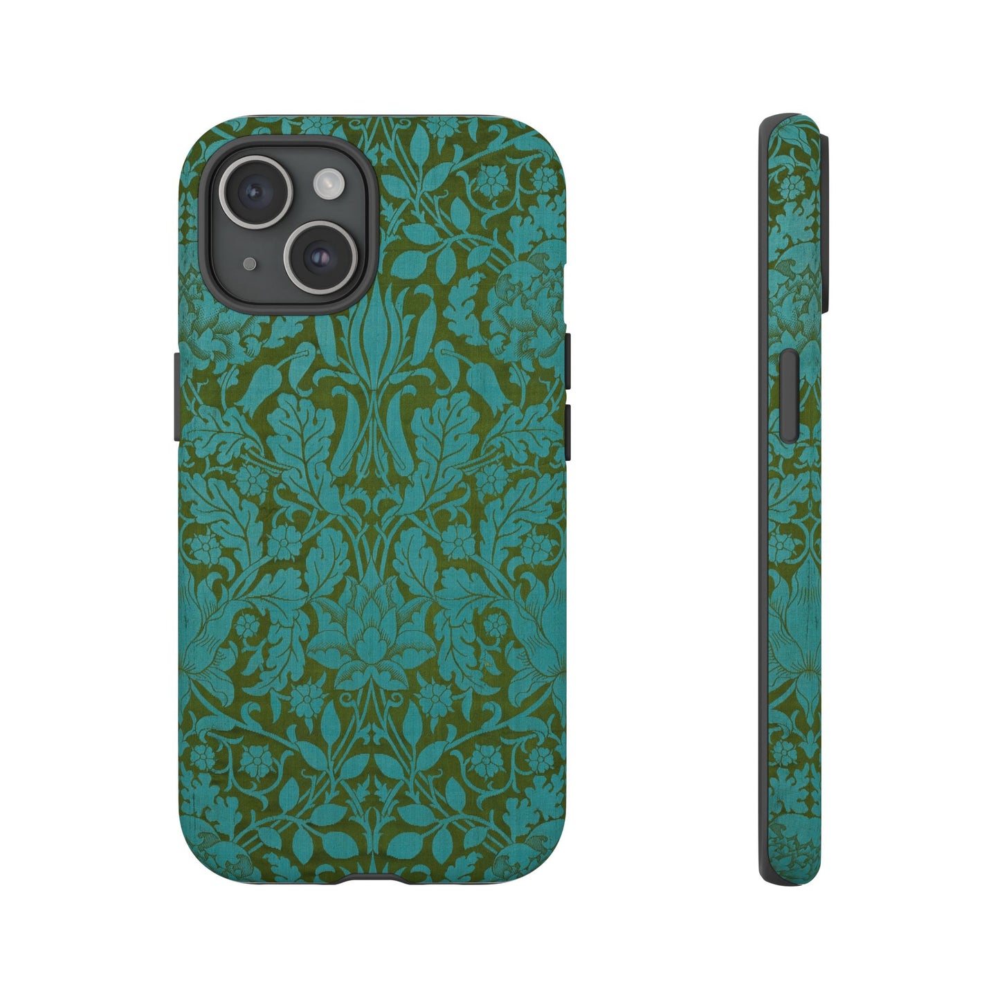 Aqua & Olive Oak Pattern by William Morris iPhone Case