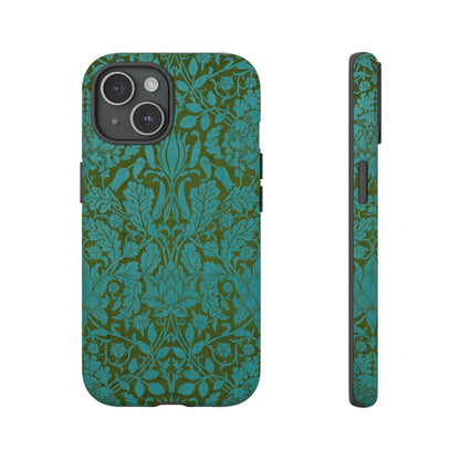 Aqua & Olive Oak Pattern by William Morris iPhone Case