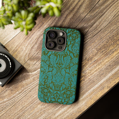 Aqua & Olive Oak Pattern by William Morris iPhone Case