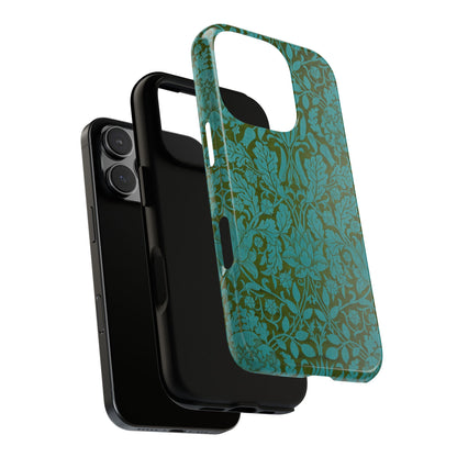 Aqua & Olive Oak Pattern by William Morris iPhone Case