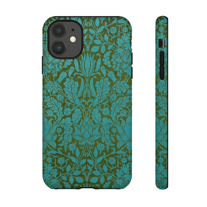 Aqua & Olive Oak Pattern by William Morris iPhone Case