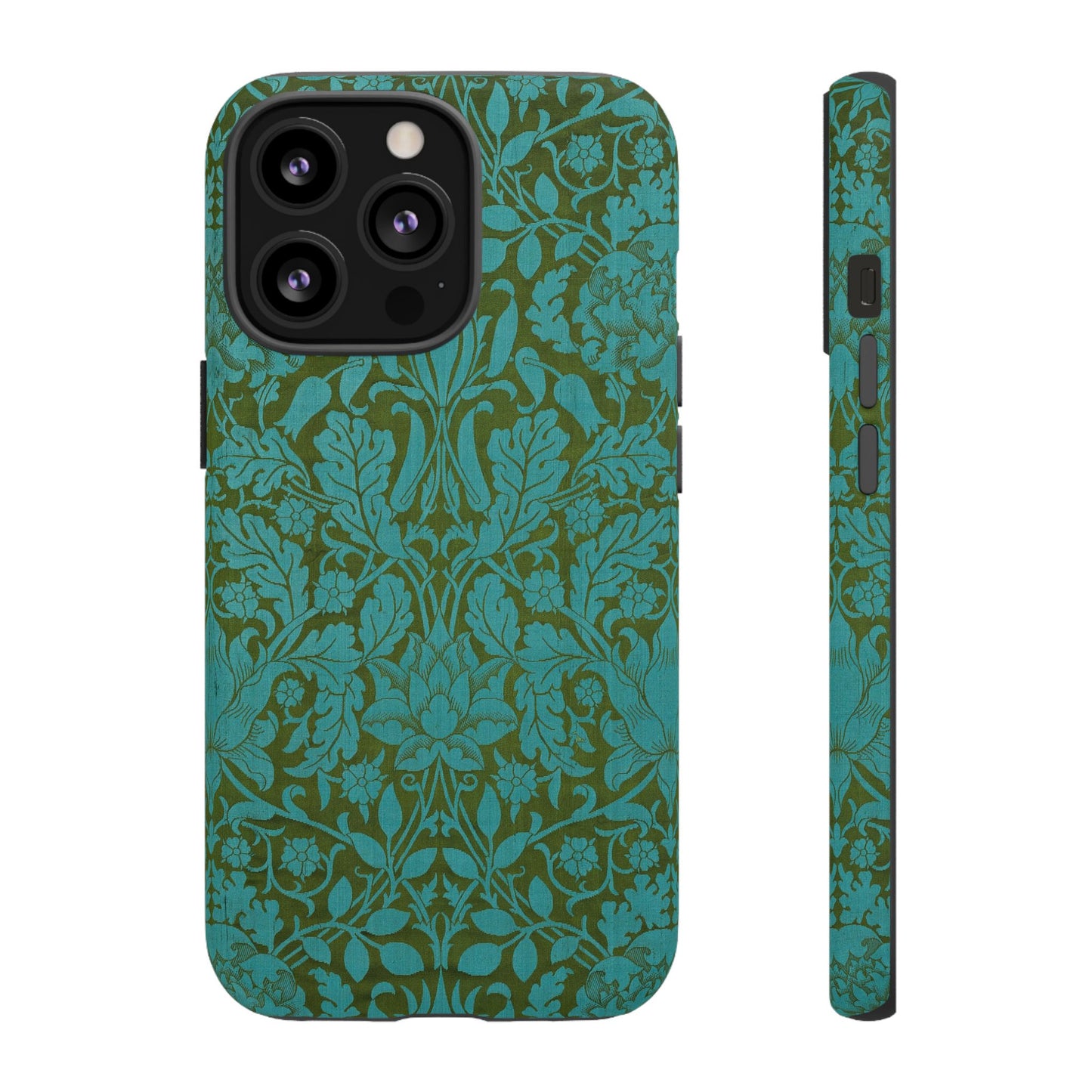 Aqua & Olive Oak Pattern by William Morris iPhone Case