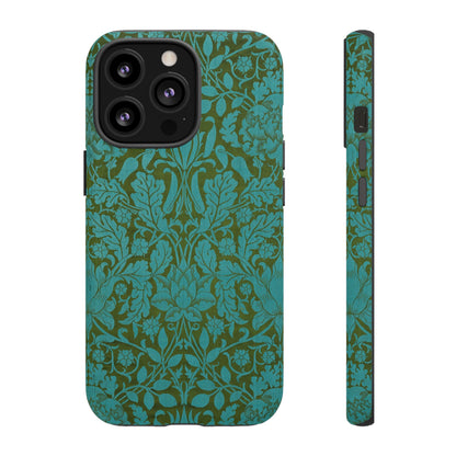 Aqua & Olive Oak Pattern by William Morris iPhone Case