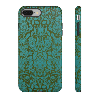 Aqua & Olive Oak Pattern by William Morris iPhone Case