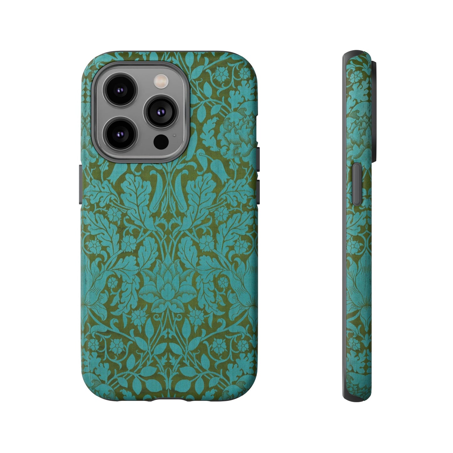 Aqua & Olive Oak Pattern by William Morris iPhone Case