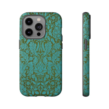 Aqua & Olive Oak Pattern by William Morris iPhone Case
