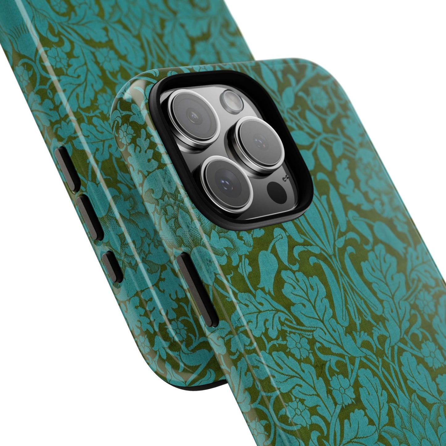 Aqua & Olive Oak Pattern by William Morris iPhone Case