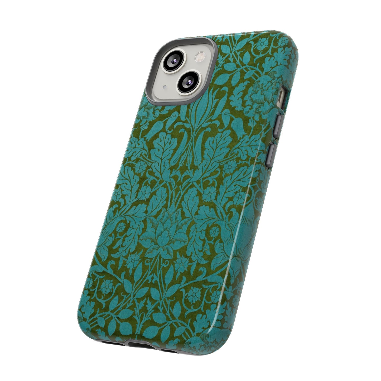 Aqua & Olive Oak Pattern by William Morris iPhone Case
