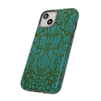 Aqua & Olive Oak Pattern by William Morris iPhone Case