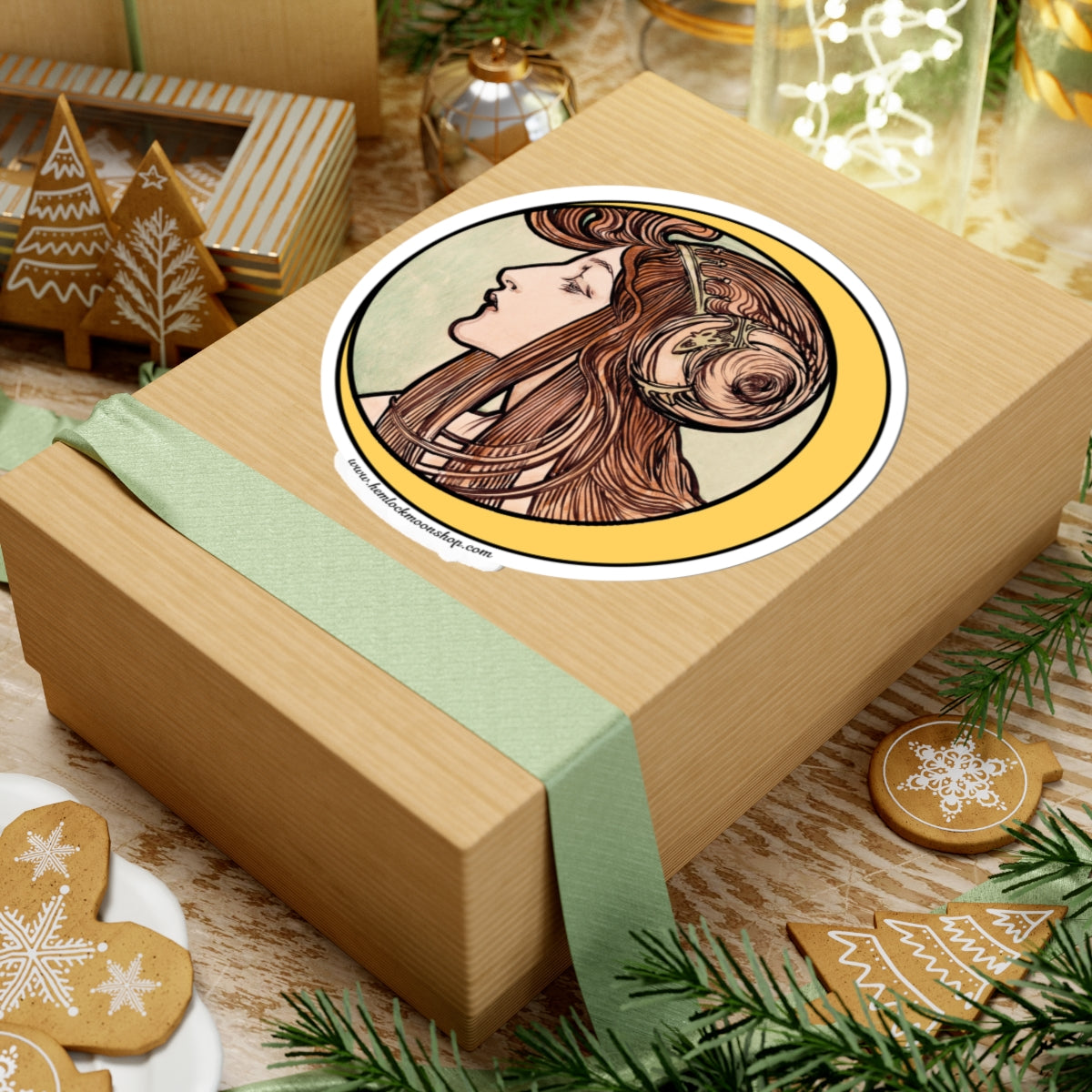 Crescent Moon Art Nouveau Sticker (4 sizes)