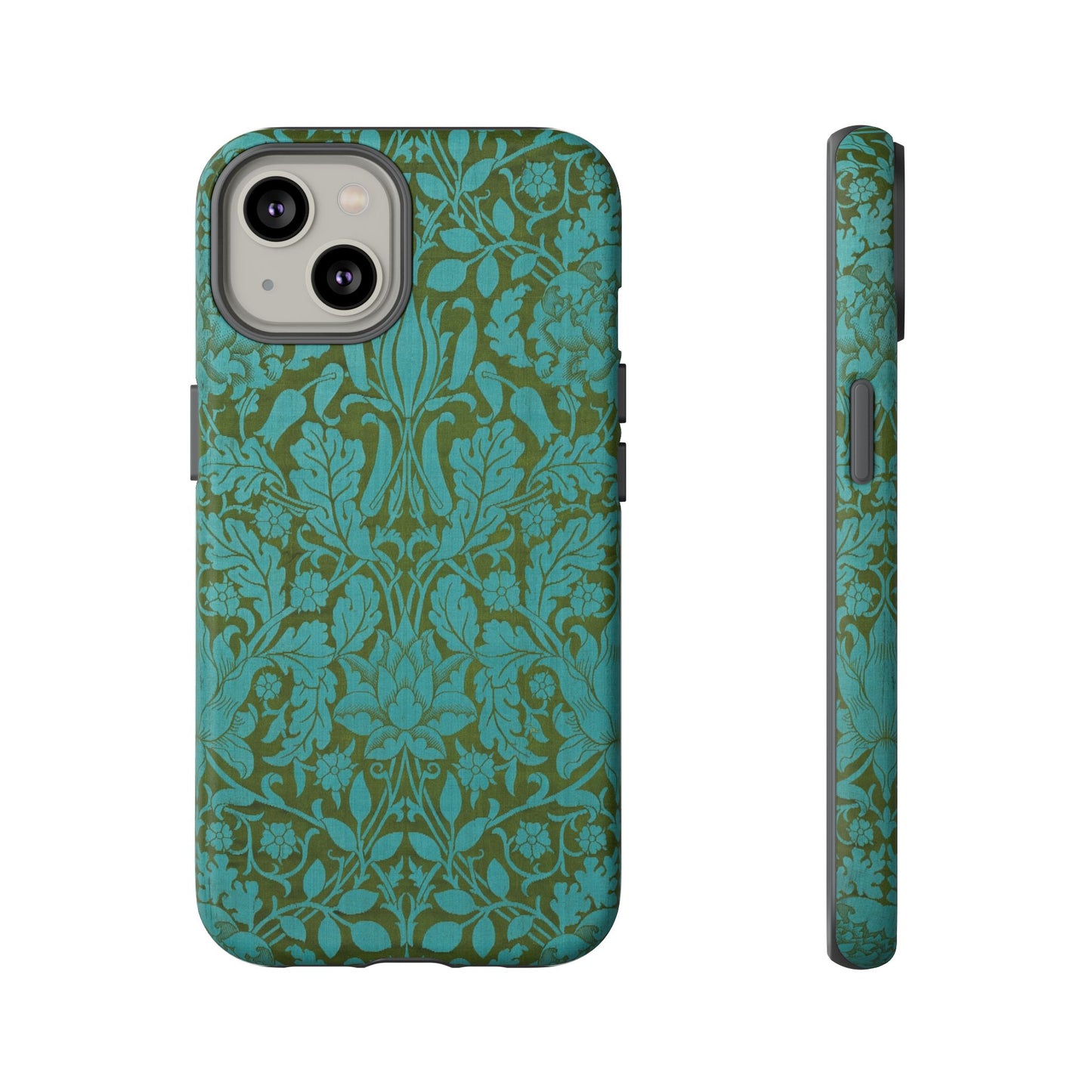 Aqua & Olive Oak Pattern by William Morris iPhone Case