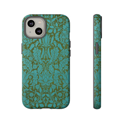 Aqua & Olive Oak Pattern by William Morris iPhone Case