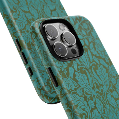 Aqua & Olive Oak Pattern by William Morris iPhone Case