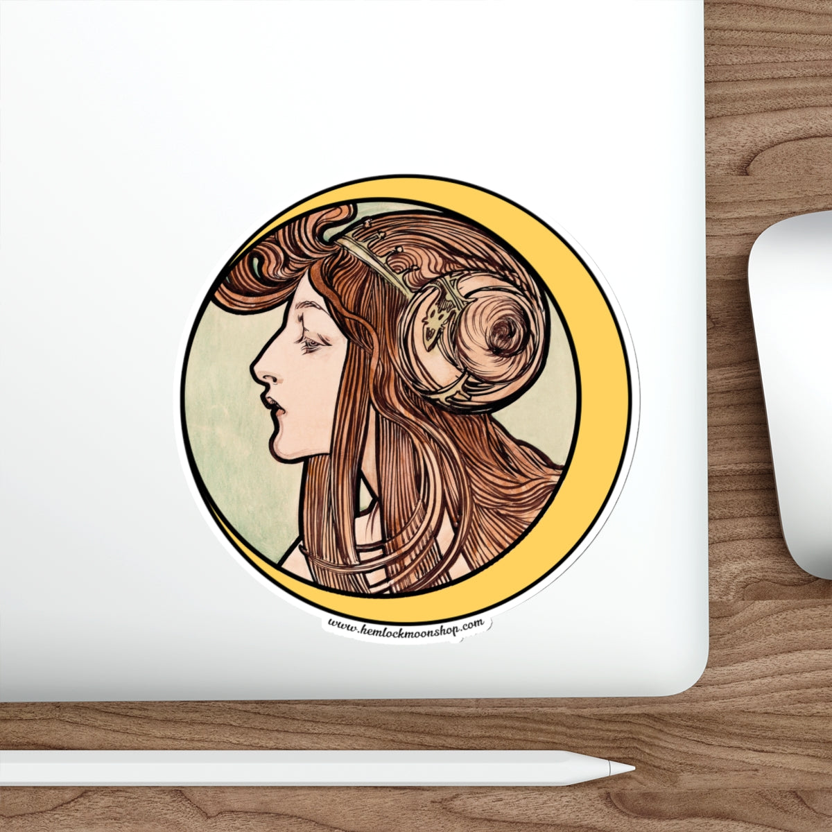 Crescent Moon Art Nouveau Sticker :: All-Weather, Water-Resistant Vinyl (5 sizes)