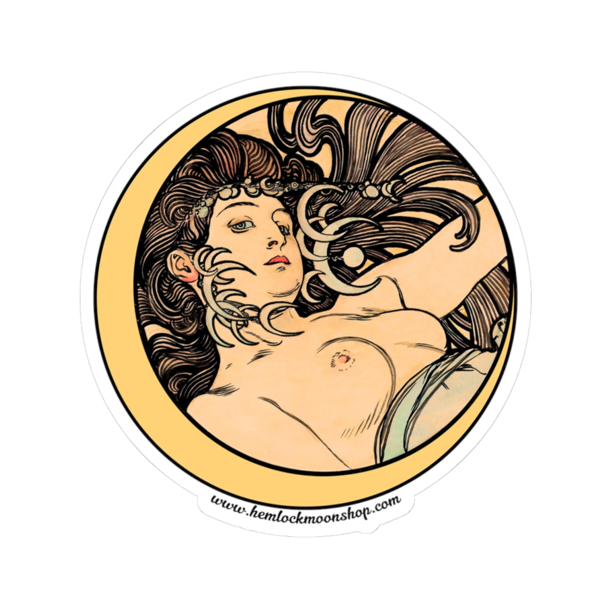 Witch Moon Art Nouveau Sticker (4 sizes)