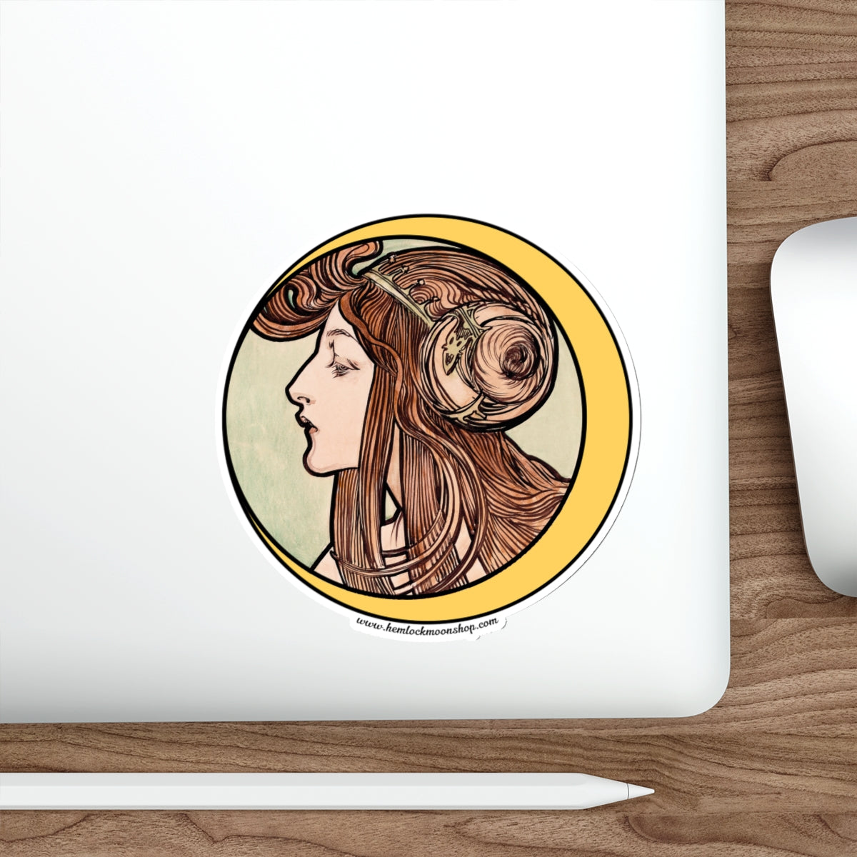 Crescent Moon Art Nouveau Sticker :: All-Weather, Water-Resistant Vinyl (5 sizes)