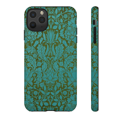 Aqua & Olive Oak Pattern by William Morris iPhone Case