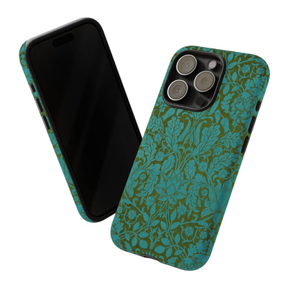 Aqua & Olive Oak Pattern by William Morris iPhone Case