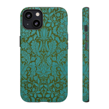 Aqua & Olive Oak Pattern by William Morris iPhone Case