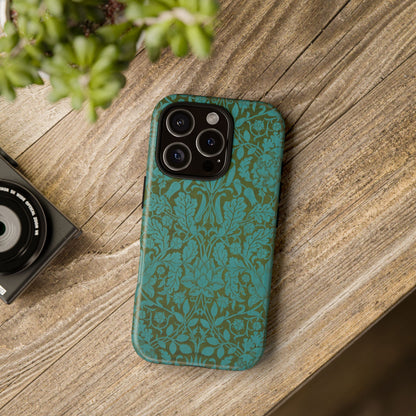 Aqua & Olive Oak Pattern by William Morris iPhone Case