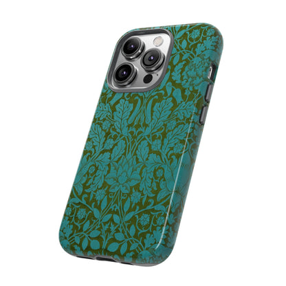 Aqua & Olive Oak Pattern by William Morris iPhone Case