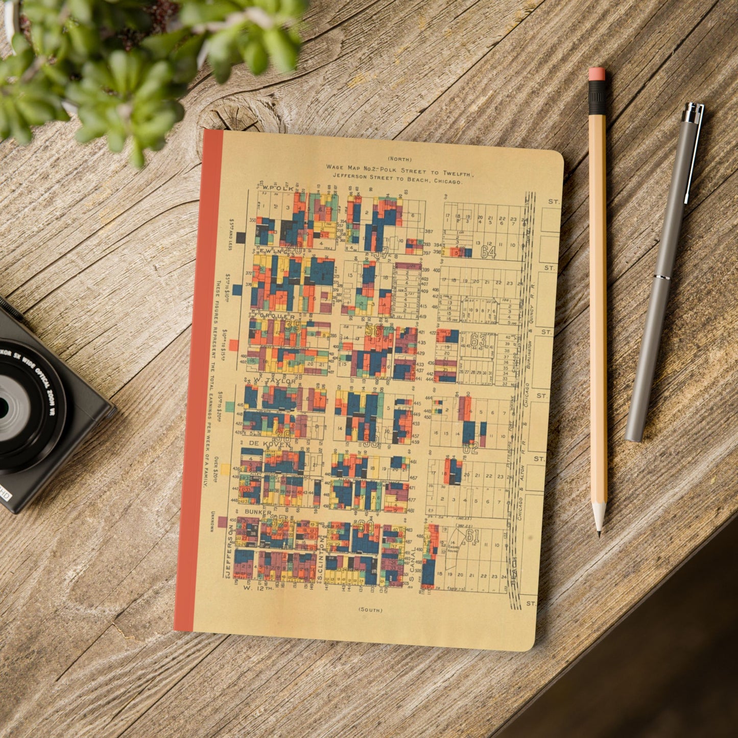 Chicago Vintage Wage Map | Softcover Notebook with Inside Maps