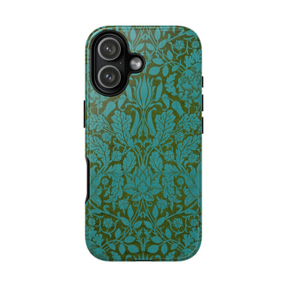 Aqua & Olive Oak Pattern by William Morris iPhone Case