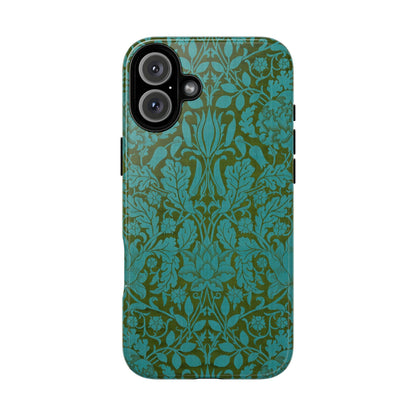 Aqua & Olive Oak Pattern by William Morris iPhone Case
