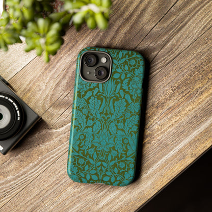 Aqua & Olive Oak Pattern by William Morris iPhone Case
