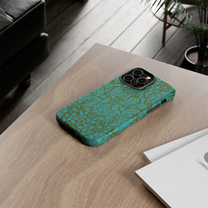 Aqua & Olive Oak Pattern by William Morris iPhone Case