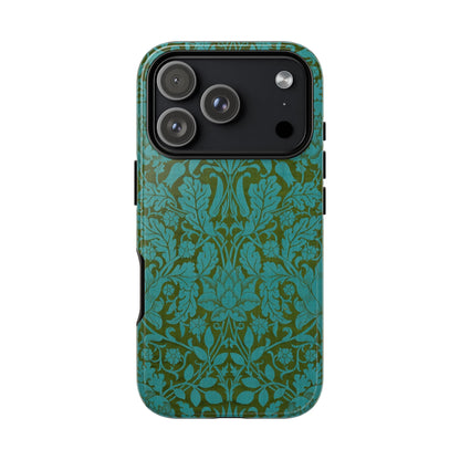 Aqua & Olive Oak Pattern by William Morris iPhone Case