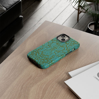 Aqua & Olive Oak Pattern by William Morris iPhone Case