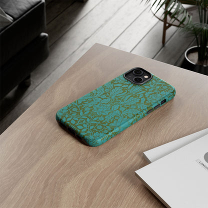 Aqua & Olive Oak Pattern by William Morris iPhone Case