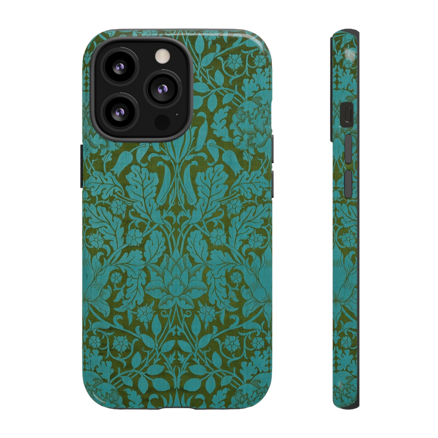 Aqua & Olive Oak Pattern by William Morris iPhone Case