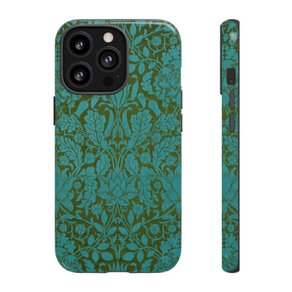 Aqua & Olive Oak Pattern by William Morris iPhone Case