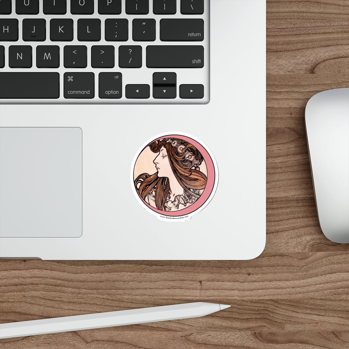 Pink Moon Art Nouveau Sticker :: All-Weather, Water-Resistant Vinyl (5 sizes)