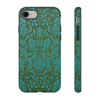 Aqua & Olive Oak Pattern by William Morris iPhone Case