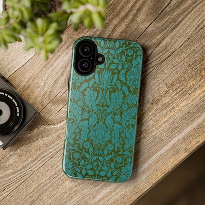 Aqua & Olive Oak Pattern by William Morris iPhone Case