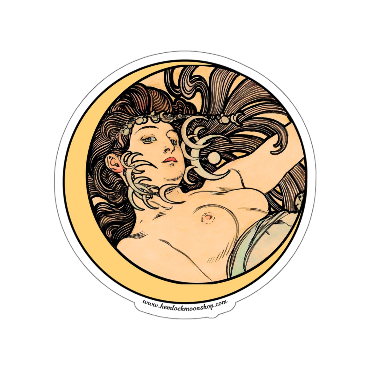 Witch Moon Art Nouveau Sticker :: Alphonse Mucha :: All-Weather, Water-Resistant Vinyl (5 sizes)