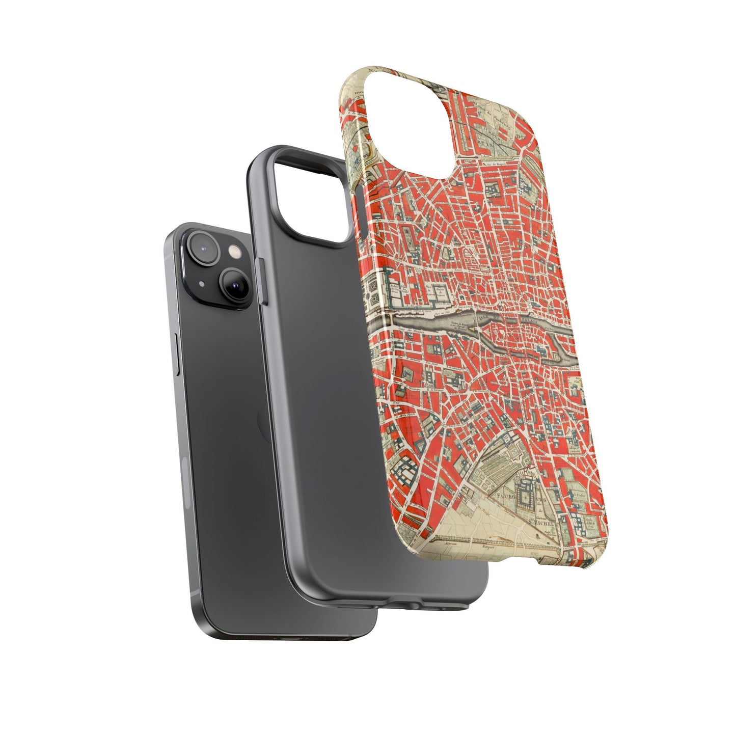 Retro Red Paris Map iPhone Case