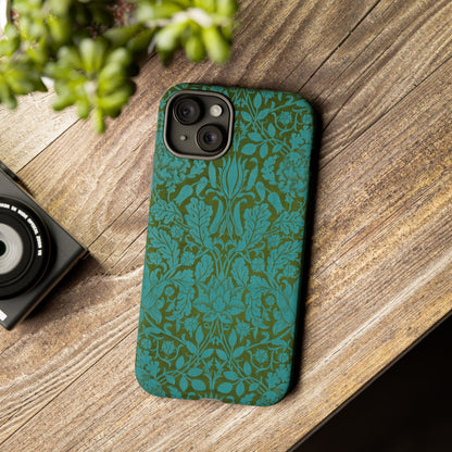 Aqua & Olive Oak Pattern by William Morris iPhone Case