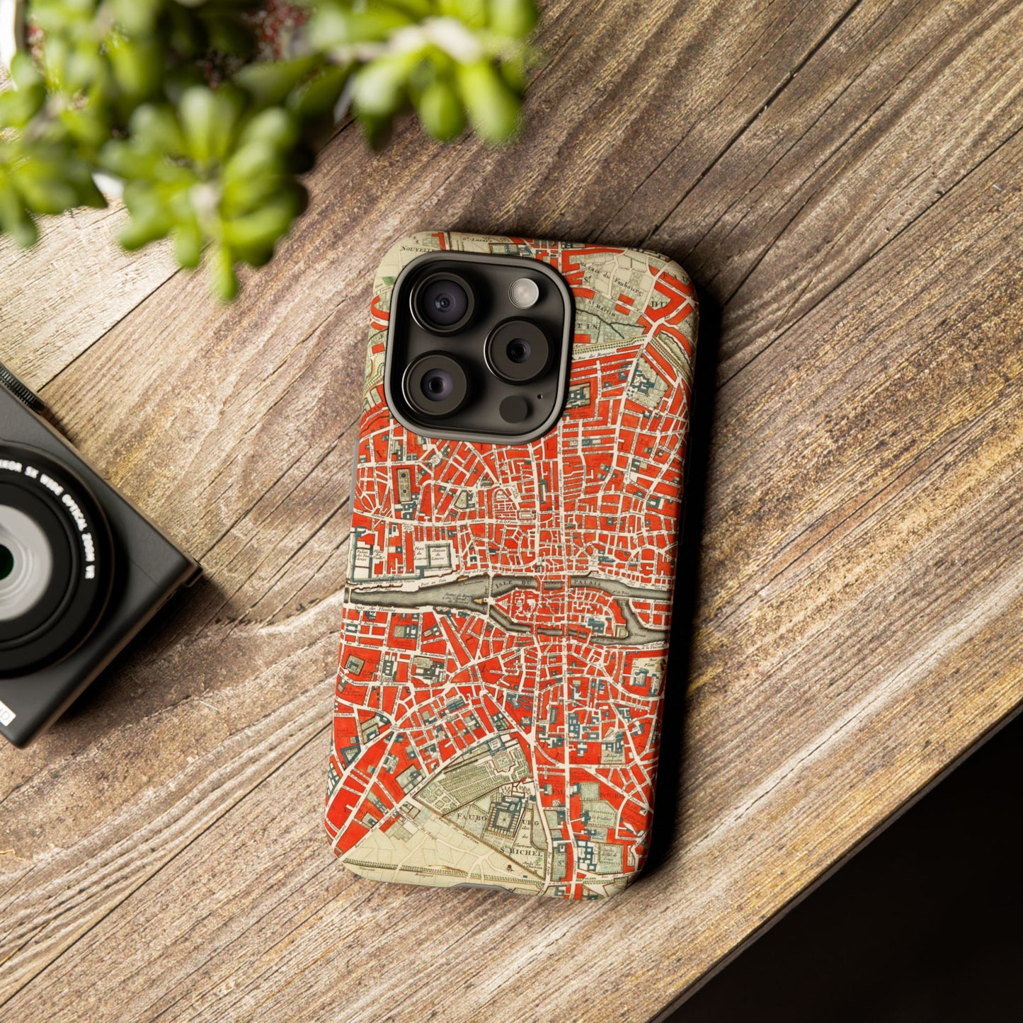 Retro Red Paris Map iPhone Case