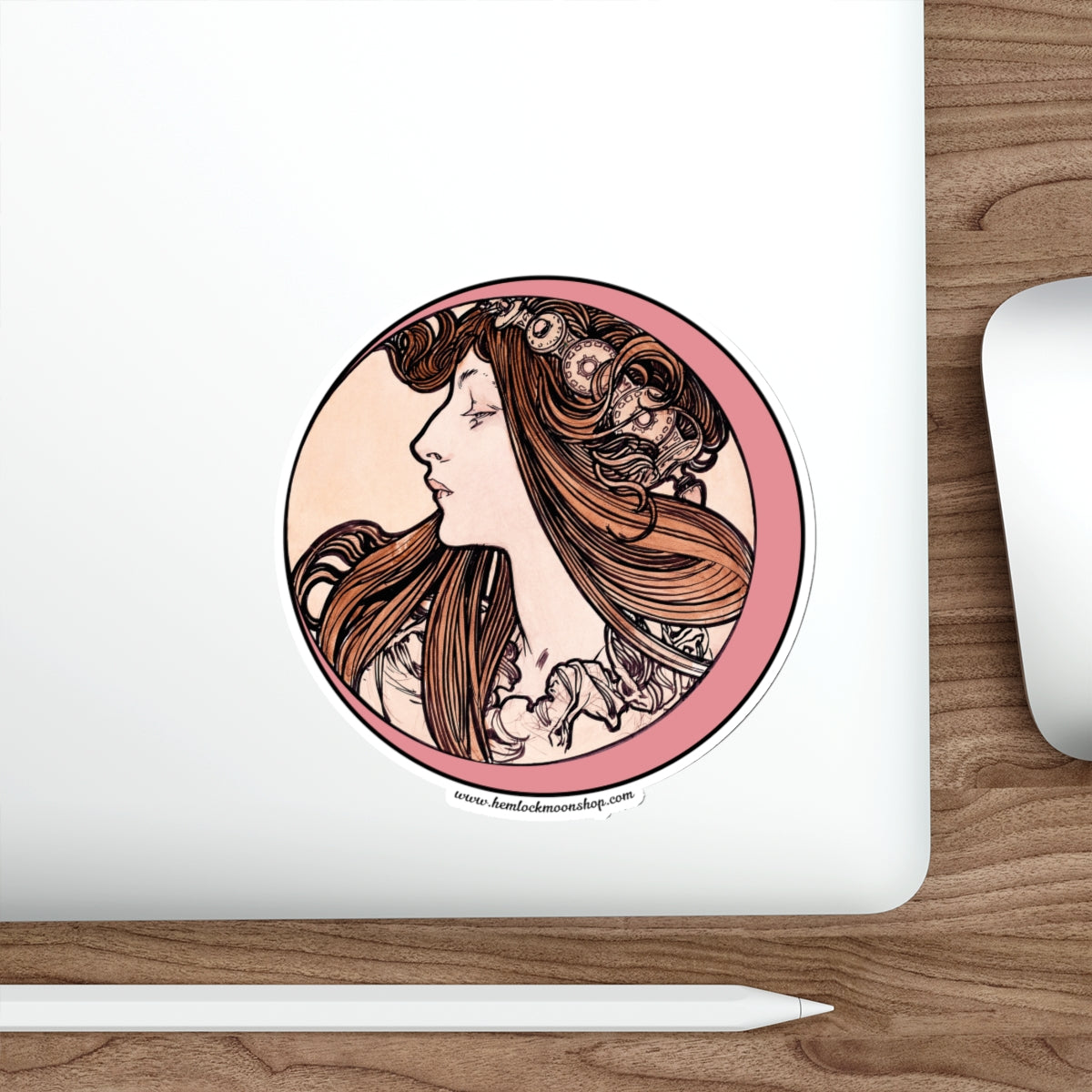 Pink Moon Art Nouveau Sticker :: All-Weather, Water-Resistant Vinyl (5 sizes)