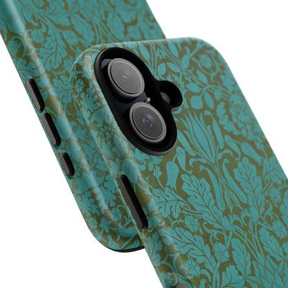 Aqua & Olive Oak Pattern by William Morris iPhone Case
