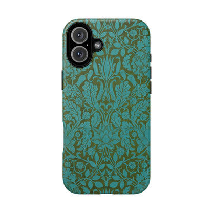 Aqua & Olive Oak Pattern by William Morris iPhone Case