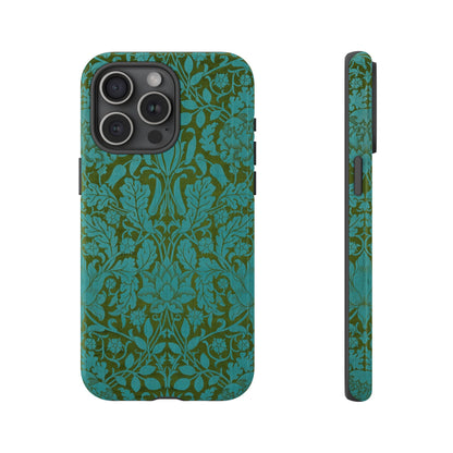 Aqua & Olive Oak Pattern by William Morris iPhone Case